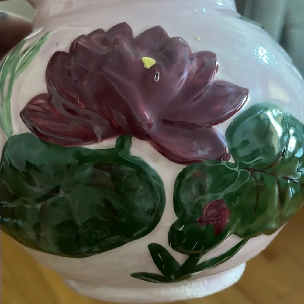 1950’s Hand Painted Floral Ceramic Pitcher, pink